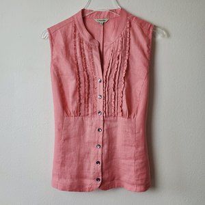 J. Peterman linen pink sleeveless ruffled top 6 feminine boho